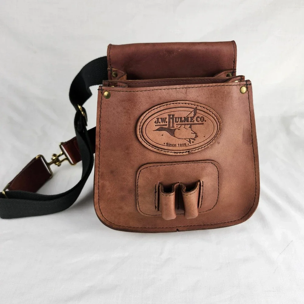 VTG J.W. HULME CO. Leather Shotgun Shell Bag Pouch USA Made Clays Skeet Hunting